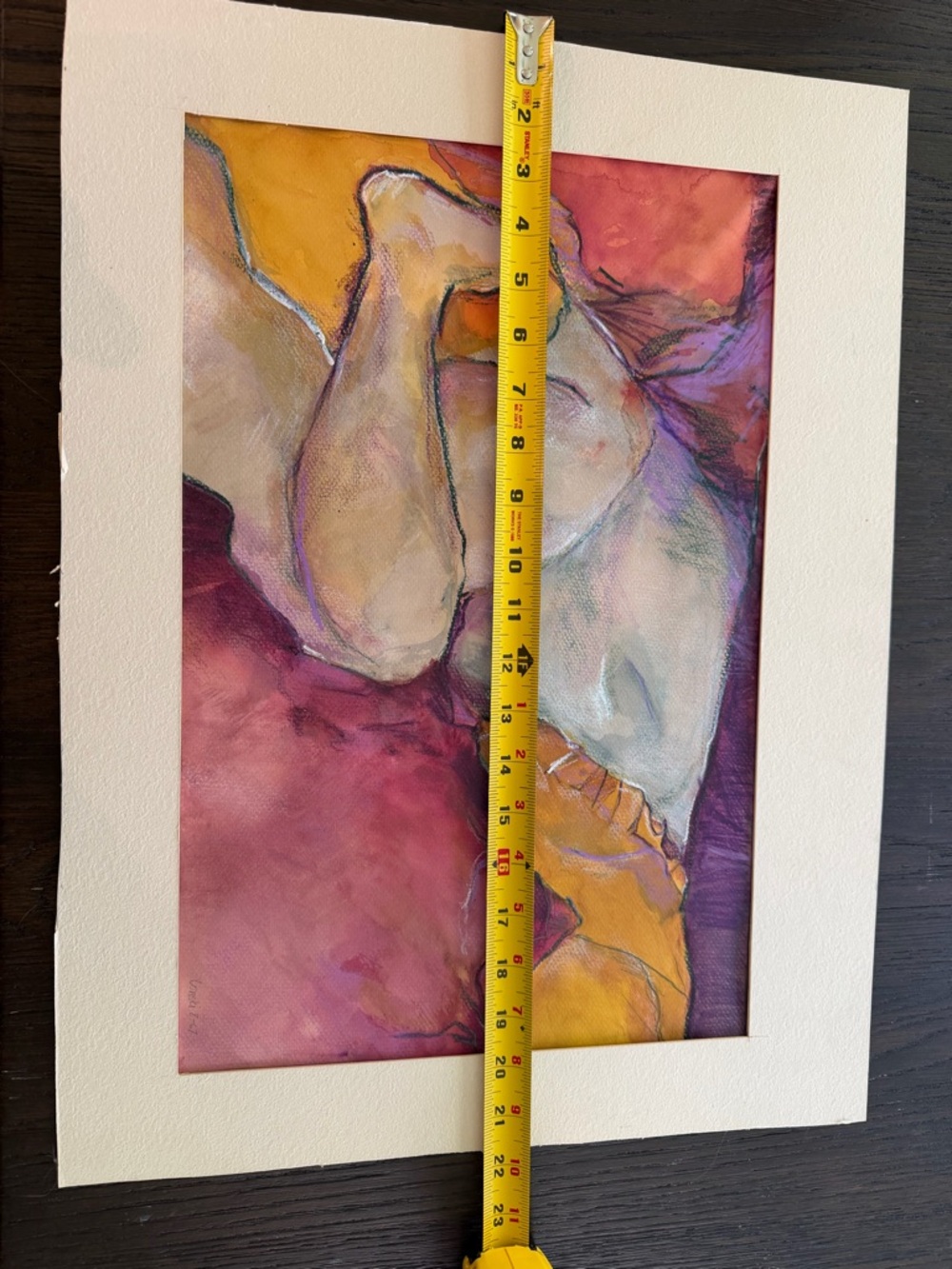 Original Abstract Figure Print in Pink, Purple & Yellow
